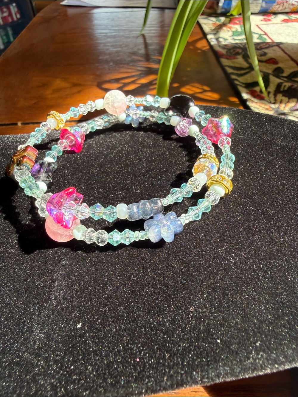 Handcrafted Multicolor Beaded Wrap Bracelet - Pink & Aqua Accents